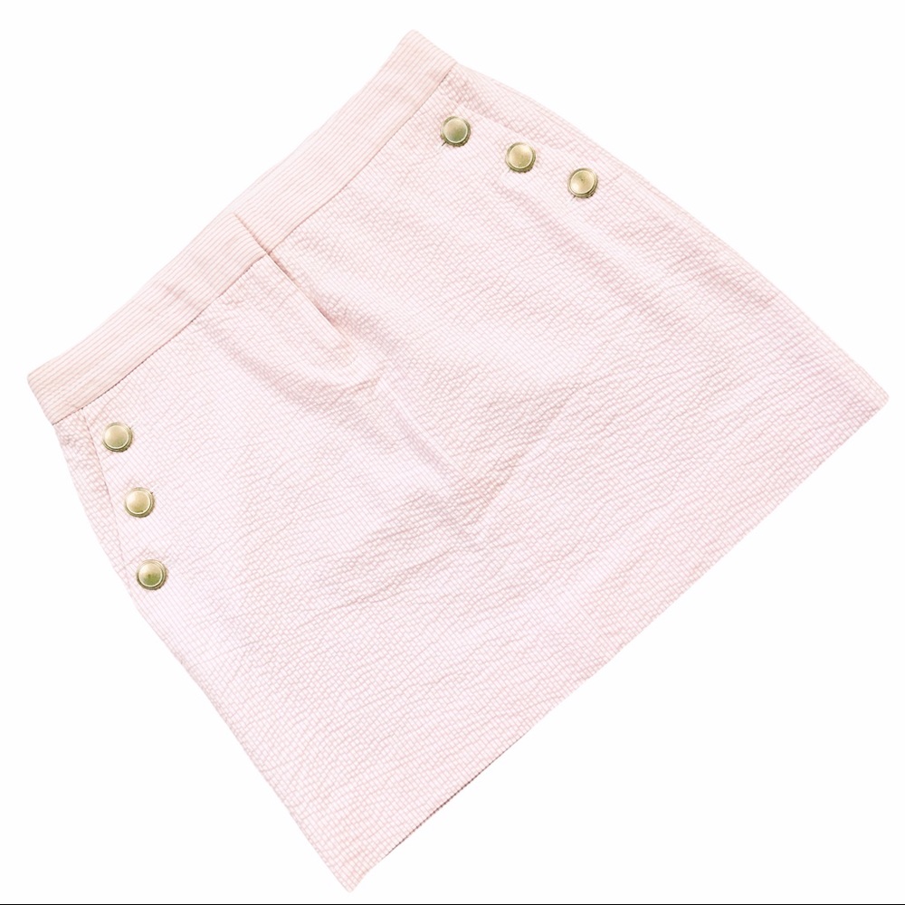 J. Crew Factory seersucker mini skirt pink white stripe 0 like new